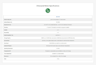 Learn more about chlorophyll meter specifications.